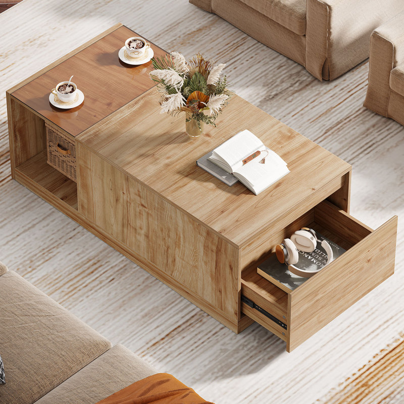 Modern Coffee Table with Storage Wood Center Table for Living Room